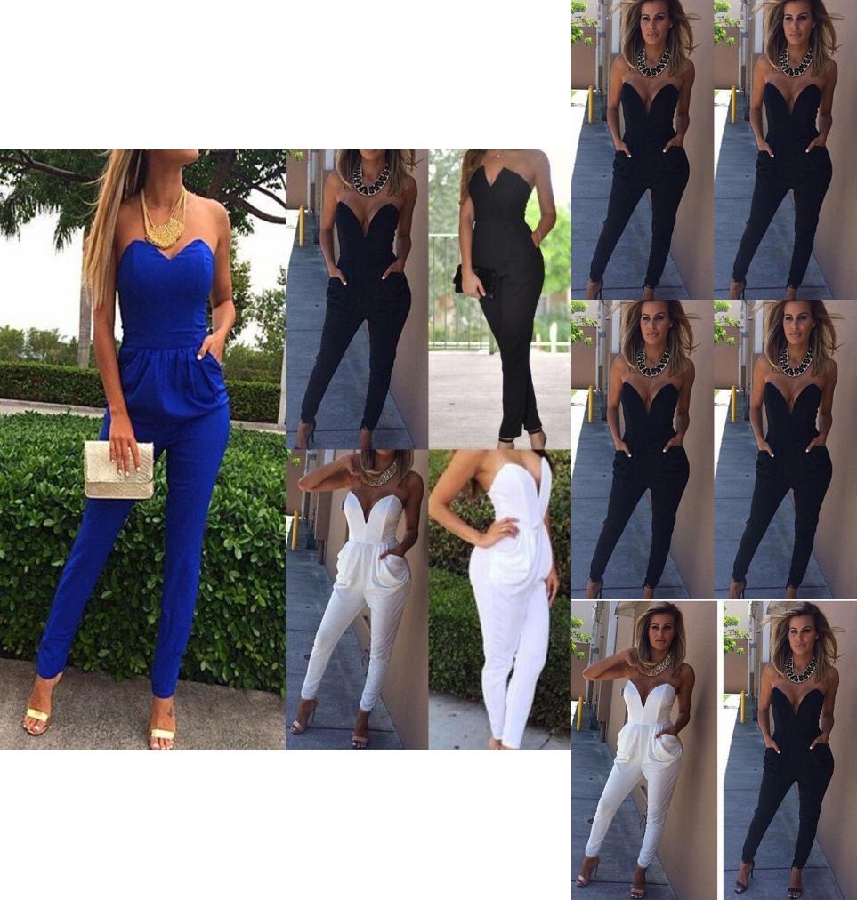 Damen Elegant Clubwear V-Ausschnitt Playsuit Bodycon Jumpsuit Perfekt Für Partys