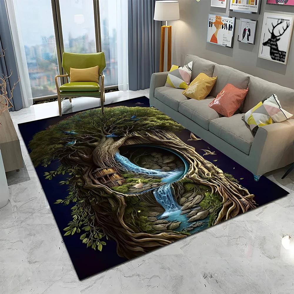 Viking Noorse Yggdrasil Levensboom Tapijt Vloerkleed voor Huis Woonkamer Slaapkamer Bank Deurmat Decoratie, Kinderkamer Vloerkleed Antislip Vloermat