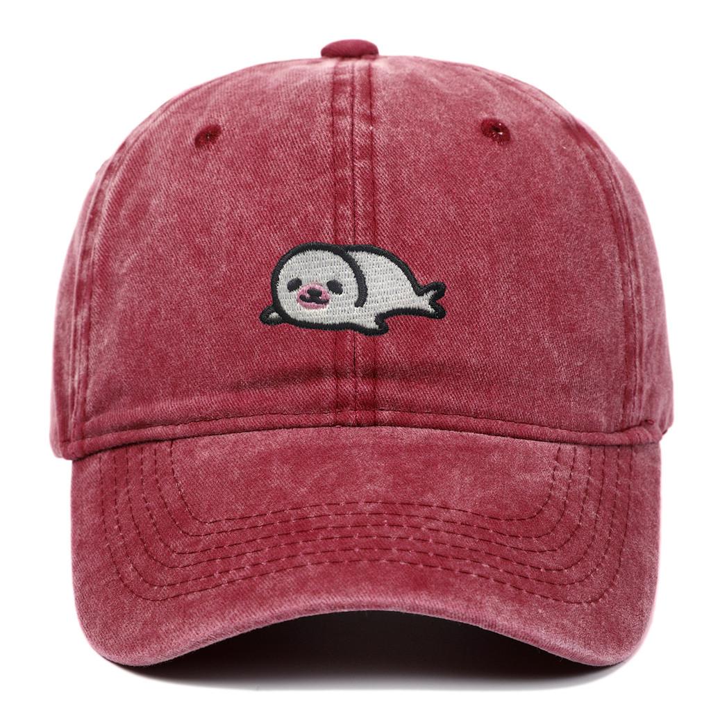 Sea Lion Pattern Vintage Wash Baseball Cap With Breathable Cotton For Travel
