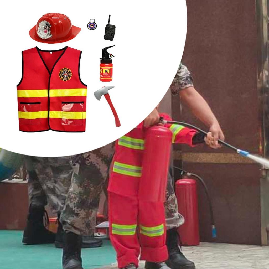 6-piece Children's Firefighter Costume Set, Vest, Party Accessories,