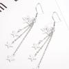 Woman Glittering Star Mid-length Hook Alloy Long Tassels Drop Dangle Cocktail Party Linear Earrings