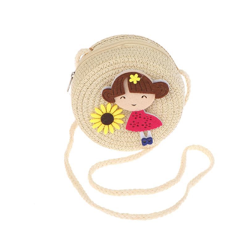 Children Flower Girl Straw Bag Crossbody Bag Handmade Woven Messenger Bag Straw Handbag Shoulder Bag Summer Kids Coin Purse