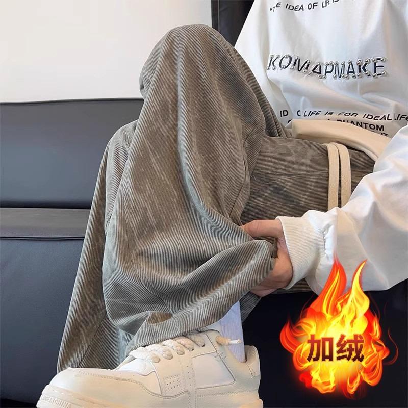Tie-dye Corduroy Pants Men's Spring and Autumn Straight Loose Wide-leg Trousers American Sweatpants Ruffian Handsome Casual Pants Tide