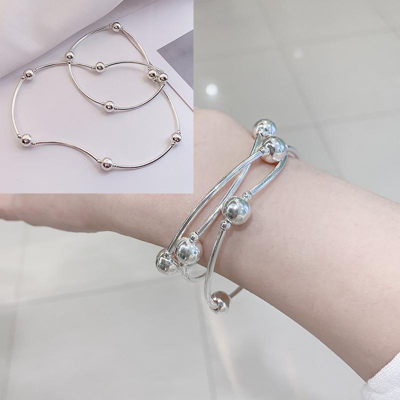 PANJBJ 925 Sterling Silver Irregular Geometry Texture Bangle Bracelet for Women Girl Minimalism Jewelry Gift Dropshipping