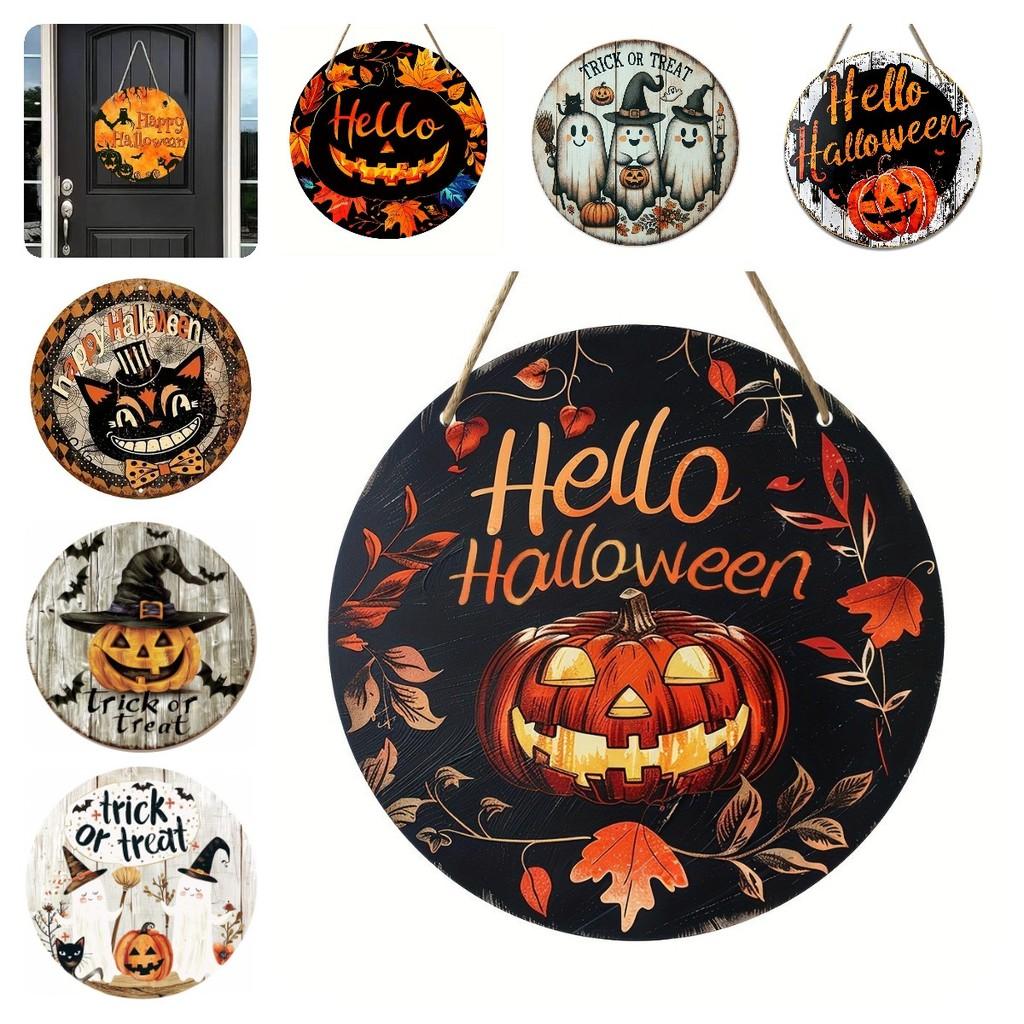 Wooden Halloween Pumpkin Trick Or Treat Decoration Haunted House Door Hangings