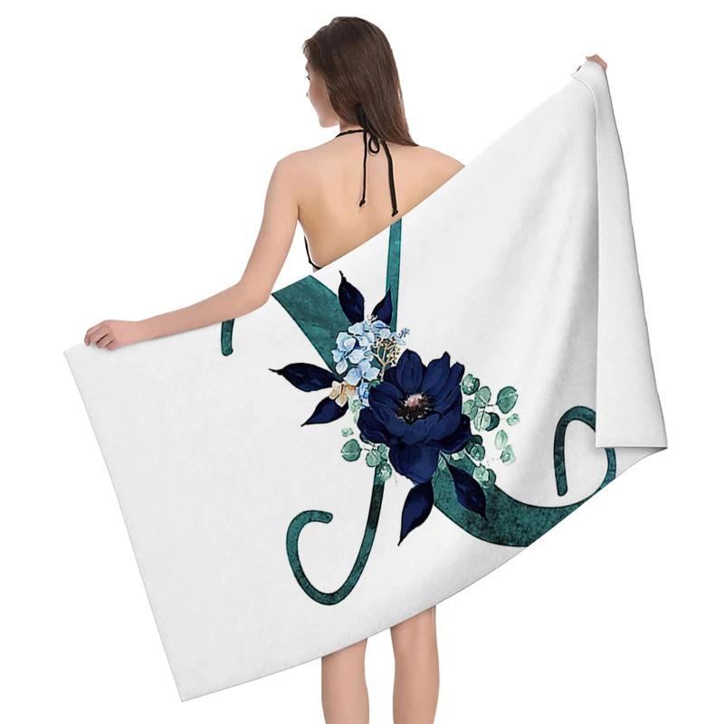 1pz Ghirlanda di fiori con motivo a lettere Telo da spiaggia, Coperta da spiaggia in microfibra ultra-fine, Asciugamano da bagno altamente assorbente, Adatto
