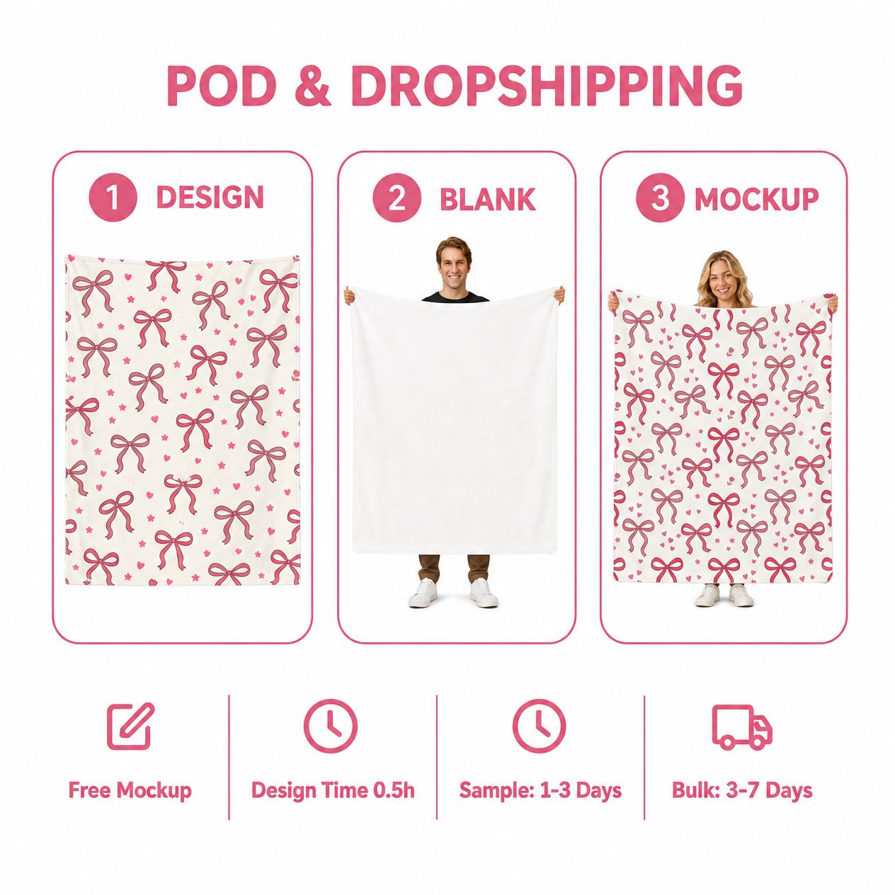 Custom Bow Print Flannel Sherpa Blanket 50x60 Inch Double Layer Warm Fleece Throw Personalized Sublimation Blanket MOQ 1