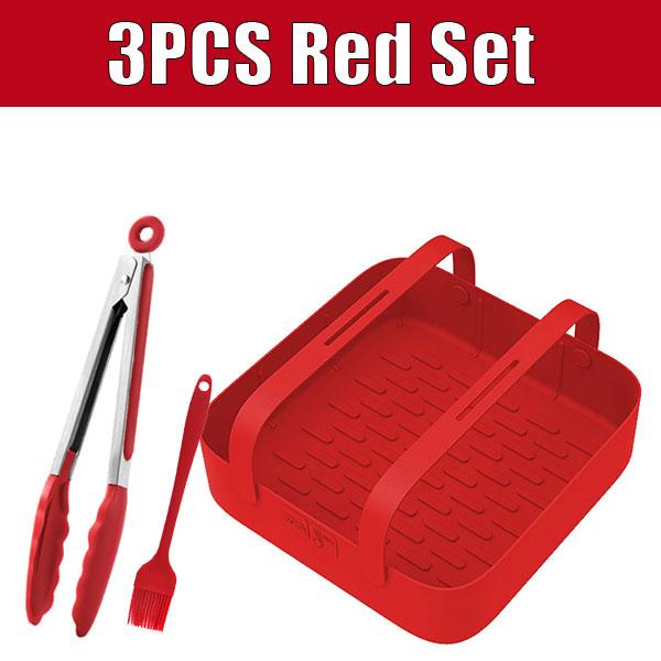 3PCS Airfryer Oven Baking Tray Silicone Non Stick Airfry Pan Liner Pizza Fried Chicken Basket Baking Pan with Brush & Food Tong