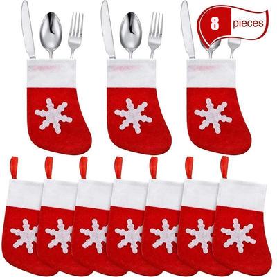(Nikita) Mini Christmas Stockings Spoon Fork Bag Christmas Decor Bag 8PC