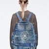 Neutral Denim Washed Denim Backpack Large Capacity Diamond Elegant Multifunctional Shoulder Bag
