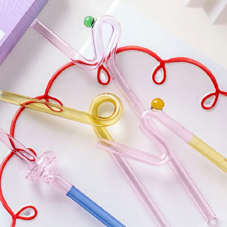 Colorful Glass Straws Reusable Drinking Straw Spiral Shape Easy to Use Clean