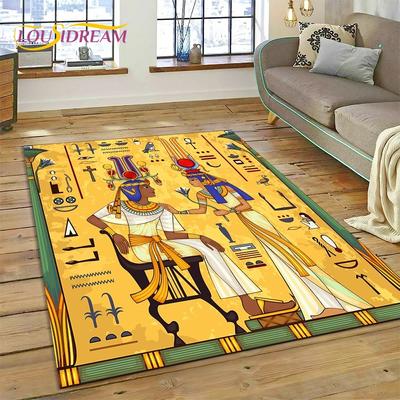 Alfombra de mitología egipcia con jeroglíficos de faraón para dormitorio, sala de estar, decoración de sofá del hogar, alfombra de piso de decoración grande para niños