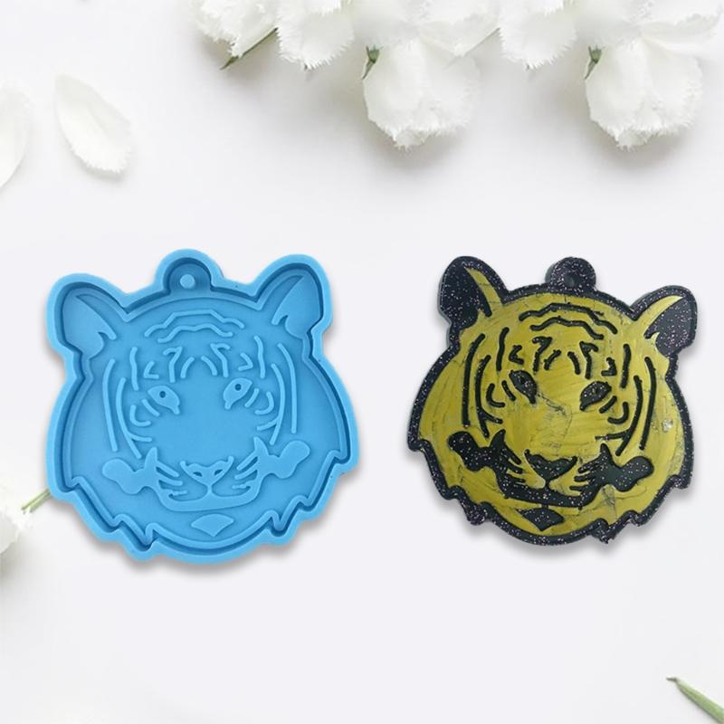 3168 Tiger for Head Keychain Silicone Mold with Hole Keyring Pendant Handmade Valentine's Day Gift Jewelry