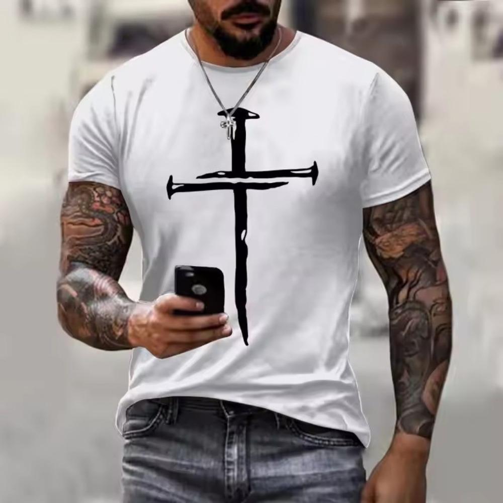 

Summer Casual and Fashionable Round Neck Short Sleeved Top, Breathable Printed Men s T-shirt 3XL білий