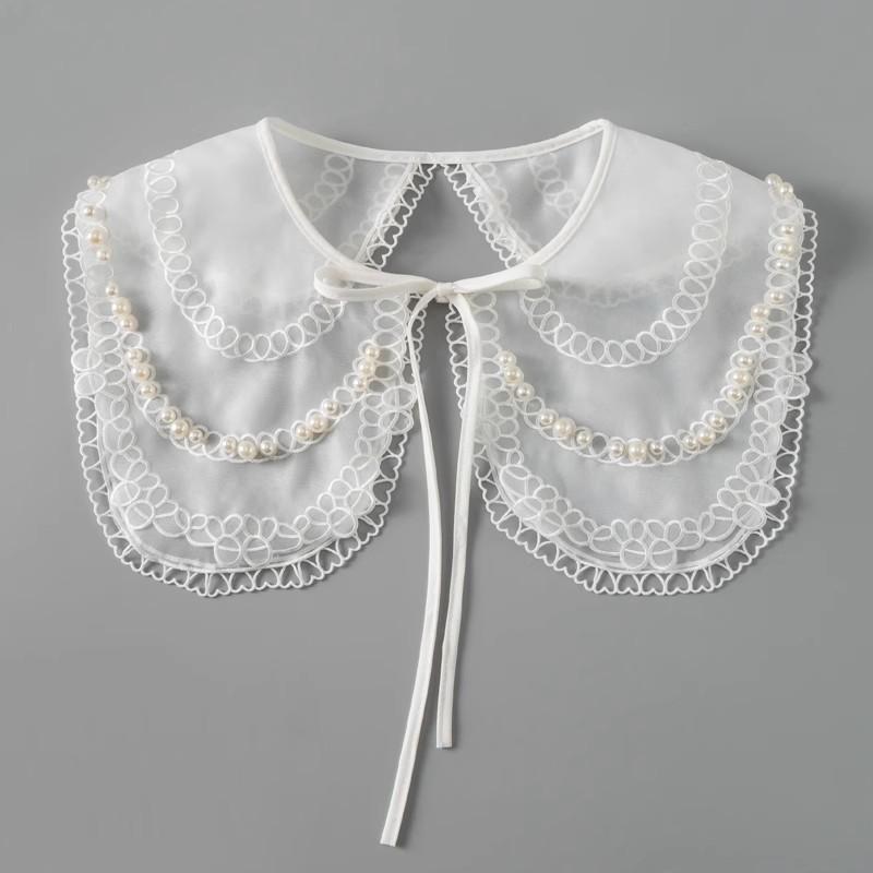 Perfect Match Pink Women Scarf Shawl Detachable Collar Tie Necklace Embroidery Lapel Fake False Collar Woman Lace Tie Neckwear Nep Kraagie