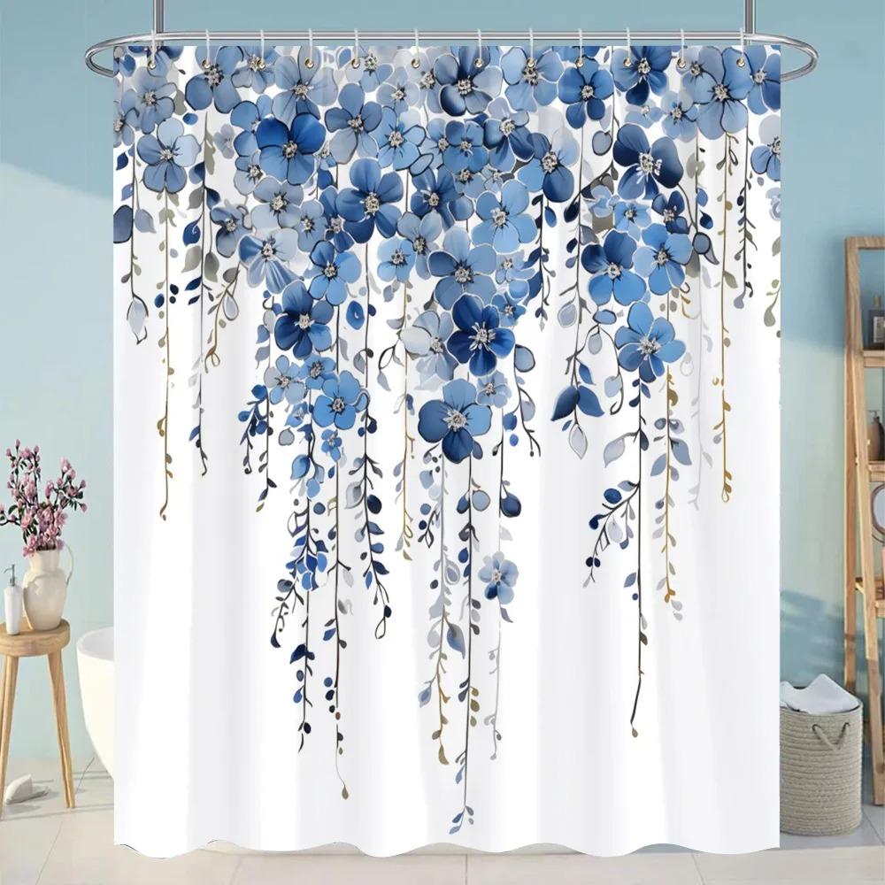 Tropical Greens Botanical Bath Shower Curtain Floral Butterfly Washable Hanging Curtain Bathroom Shower And Tub Decor With Hooks