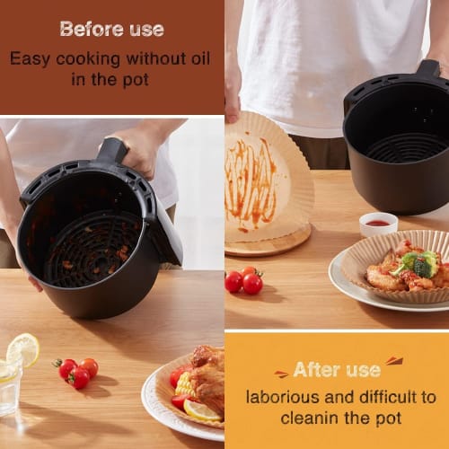 100 Tasses Rondes Jetables en PET Papier Sulfurisé pour Friteuses à Air, Diamètre Intérieur 16cm, Résistantes à la Chaleur et à la Graisse, Papier Pelable pour Tempura, Sui