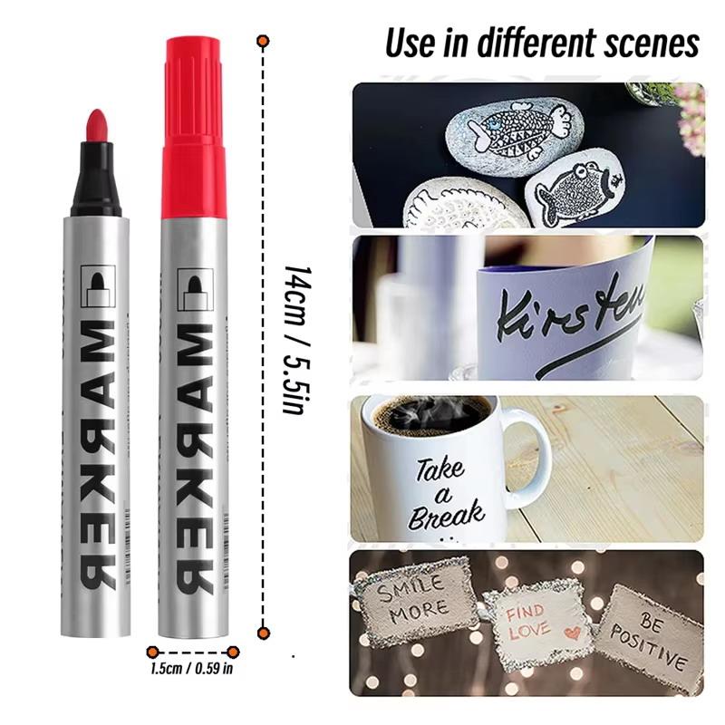 5Pcs Permanent Paint Marker Pen 2Mm Waterproof Black Pen For Tyre Oily Markers Quick Drying Signature Pen Stationery Supplies