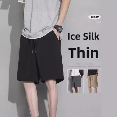 Herren Schwarze Eis-Seide Locker Sitzende Sommer-Shorts