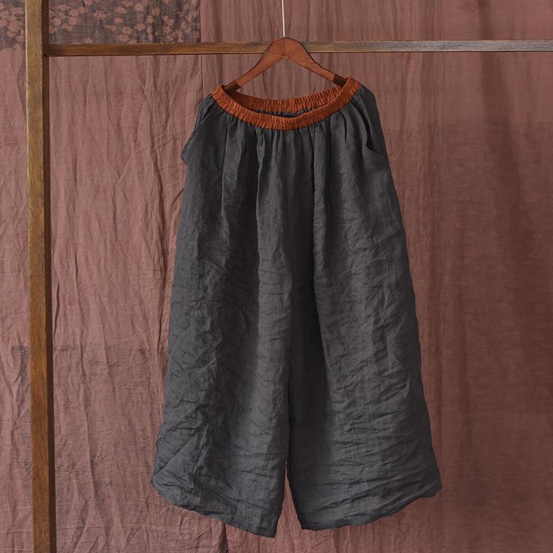 

Johnature женские льняные винтажные широкие брюки с эластичной резинкой на талии, однотонные брюки, весенние свободные женские длинные брюки с карманами One Size темно серый