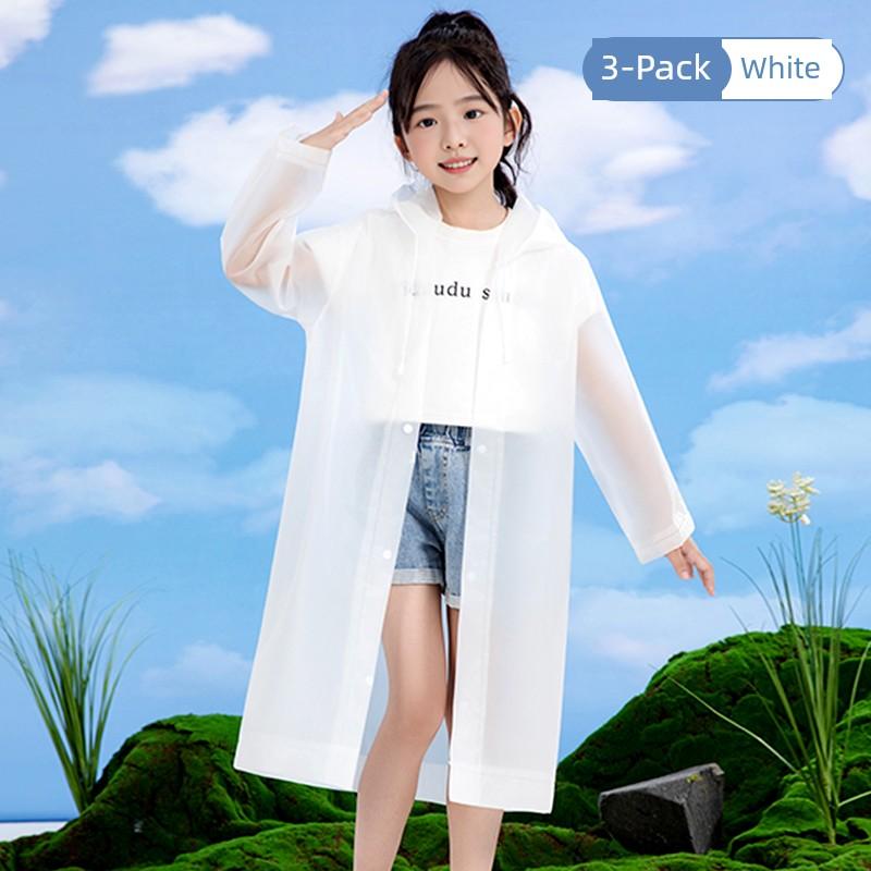 Dingqing Children's Outdoor Disposable Raincoat, Waterproof, Thickened, Hooded, Portable, Extended Length, White Rain Poncho, Storm-Proof