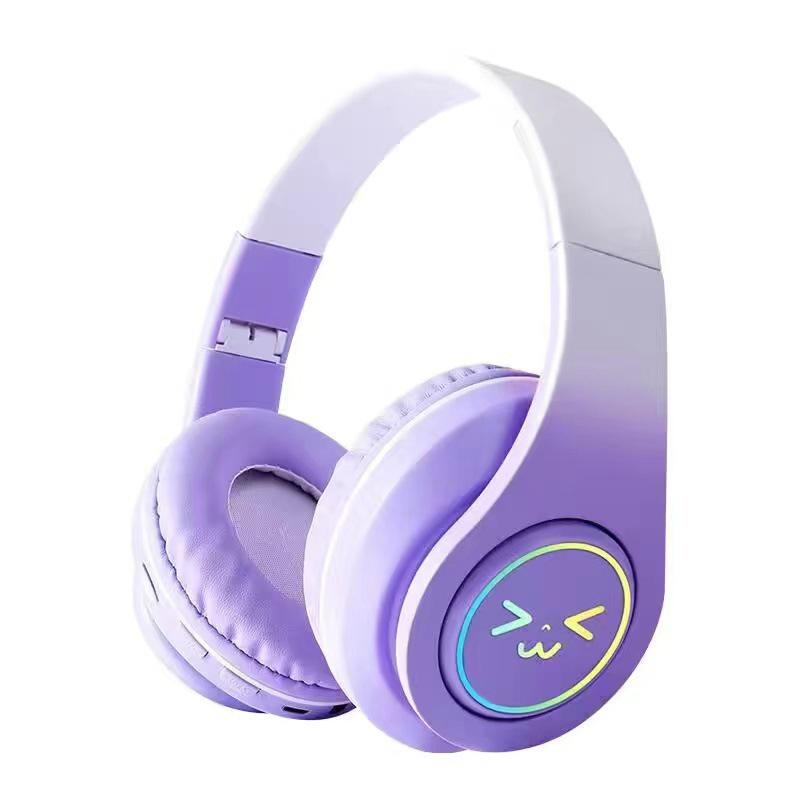 Cute Bluetooth Headphones Gradient Color Gaming Headphones Over-Ear Wireless Headset With Led Flashing, Lightweight Head-Mounted