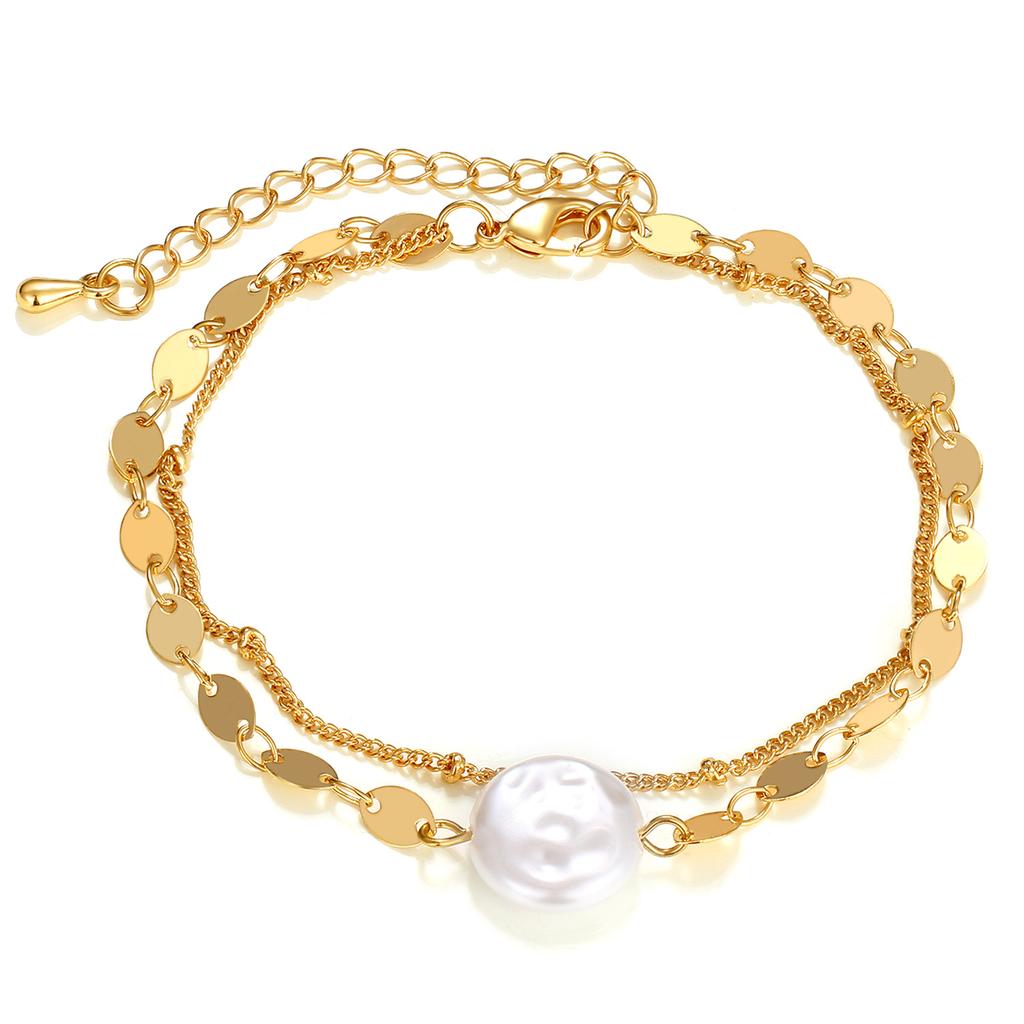 Korean Jewelry Industry, Retro Pearl Diamond Irregular Punk Style Bracelet, Korean Version of Simple Multi-layer Jewelry Set