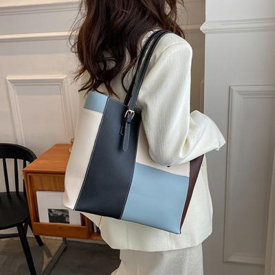 Color Block Tragetasche Große Kapazität Handtasche Stilvolle Pendler-Umhängetasche Tote-Geldbörse für Damen Arbeit Alltag Partys Dating