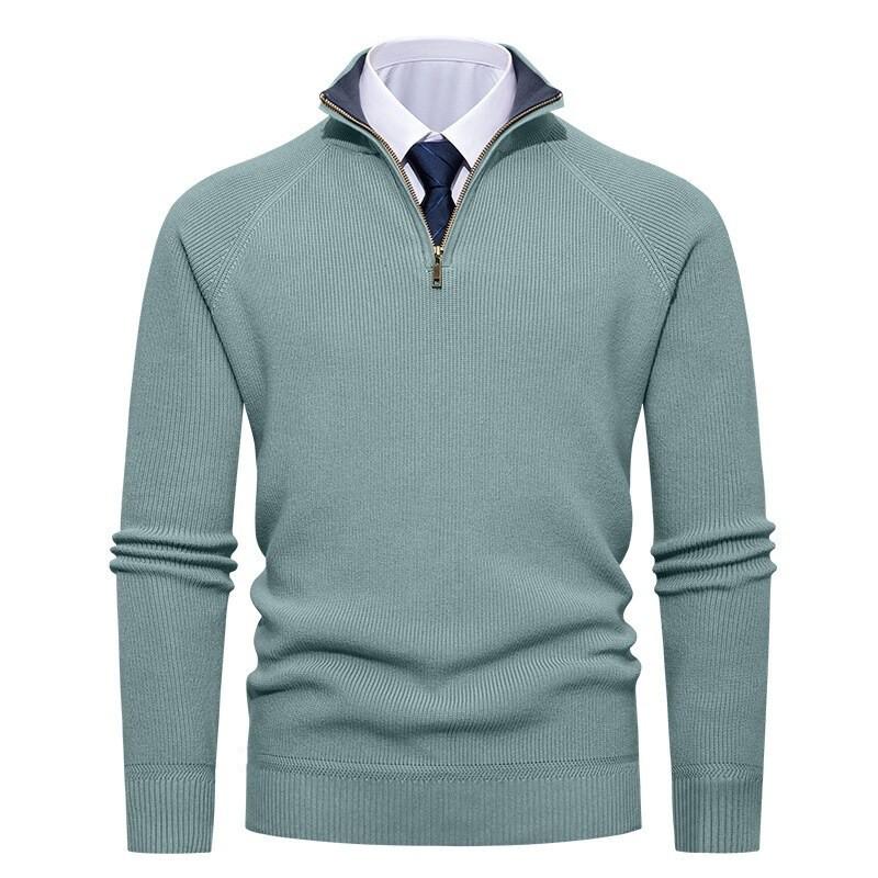 Men's Vertical Rib Knit Half-Zip Stand Collar Woolen Sweater