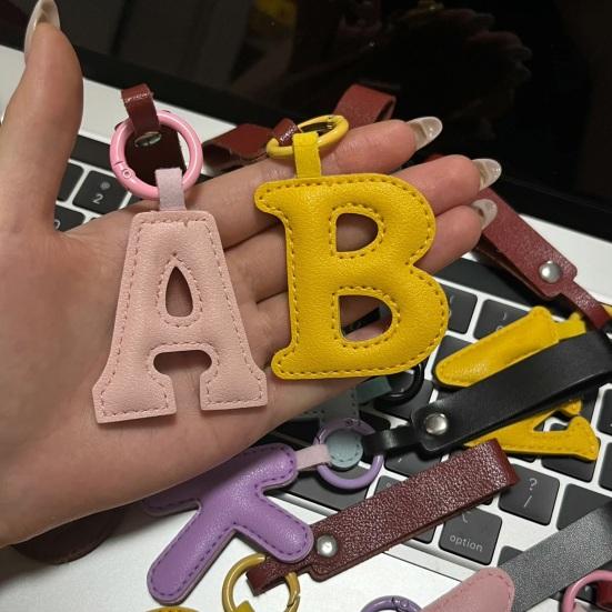 Keychain Pendant Imitation Leather Macaron Color English Letter Design Bag Charm Backpack Car Accessories