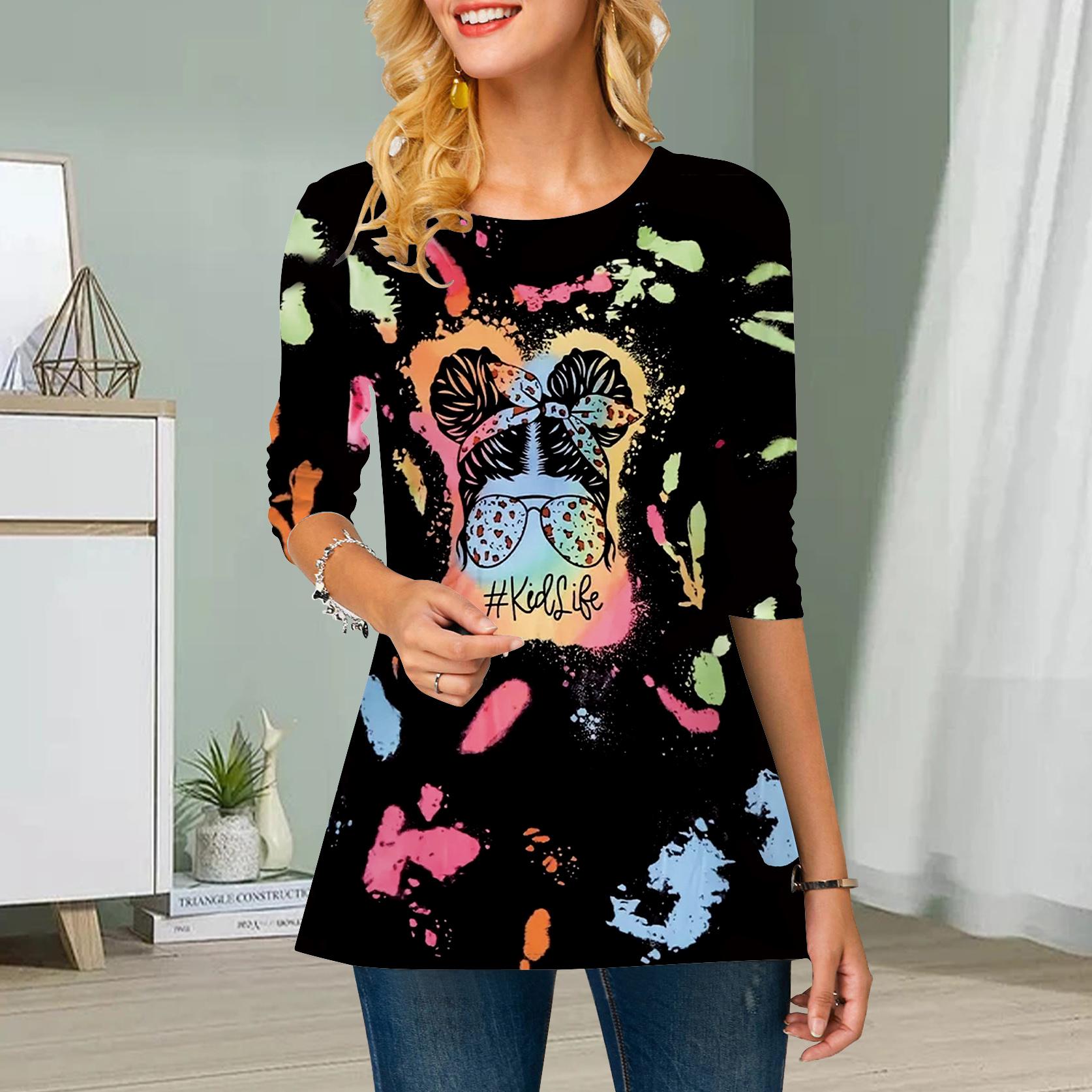 

Плюс Размер Женский Цветочный Принт Фрикадельки Голова Круглый Вырез Повседневный Свободный Топ С Длинным Рукавом 8XL чёрный