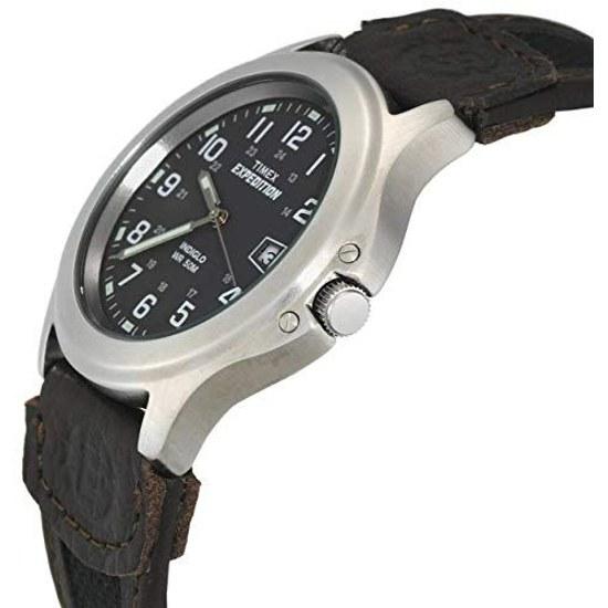 Timex Mens T40091 Expedition Metal Field Black Brown Nylon Leather Strap Watch