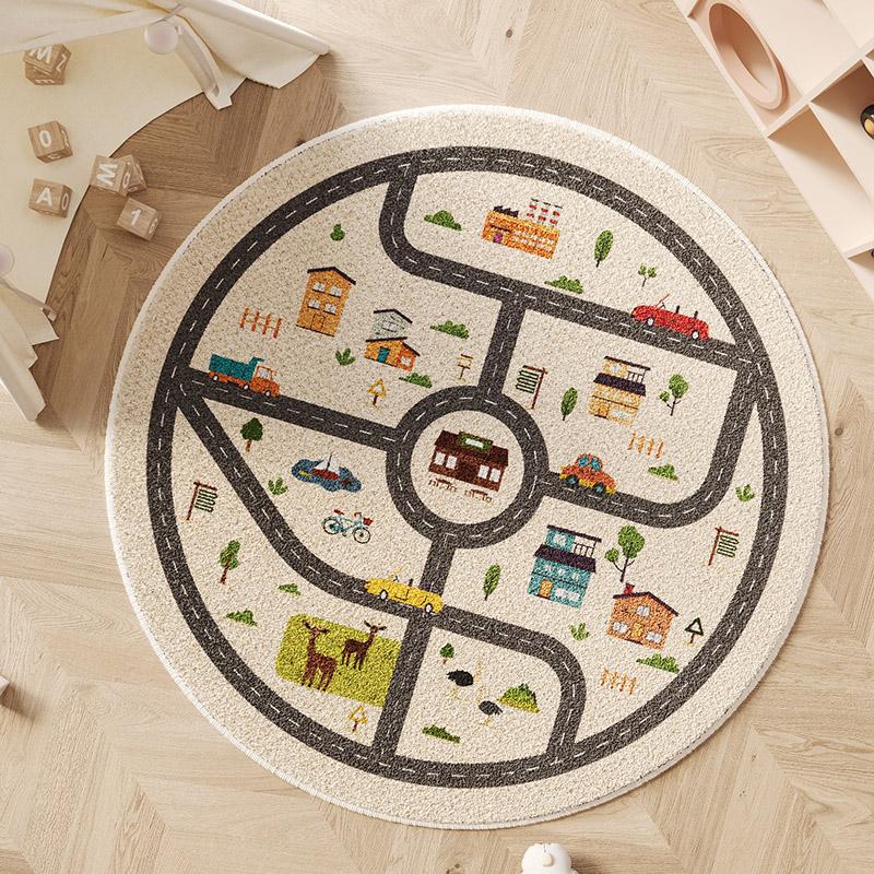 Cartoon Stijl Tapijten voor Woonkamer Schattig Rond Slaapkamer Decor Tapijt Verdikt Antislip Kinderen Vloermat Huis Pluizig Pluche Tapijt 80x80CM