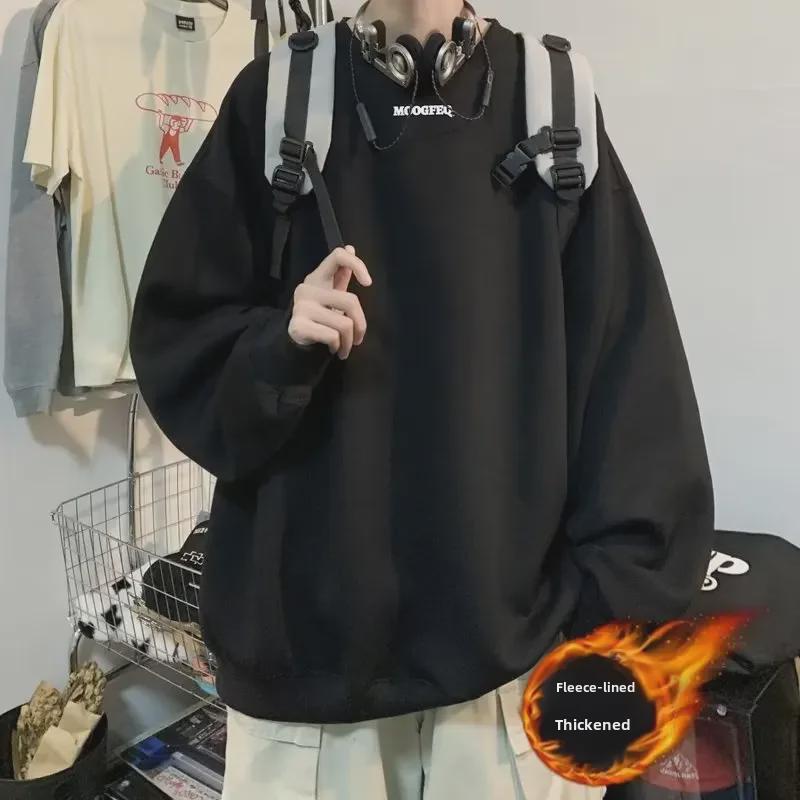 

Весна и осень 2023 г. Модные свободные толстовки с круглым вырезом для мужчин, доступны большие размеры M чёрный