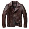 Chinese Size Vintage Red Brown Genuine Cowhide Men Leather Coat Slim Fit Motorcycle Style Biker Coat Men's Clothing Autumn