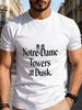 Unisex T-shirt 2D Flat Print Easy Notre Dame Tower Men'S T-Shirt, Vintage Sunset Church Silhouette, Pure Material,
