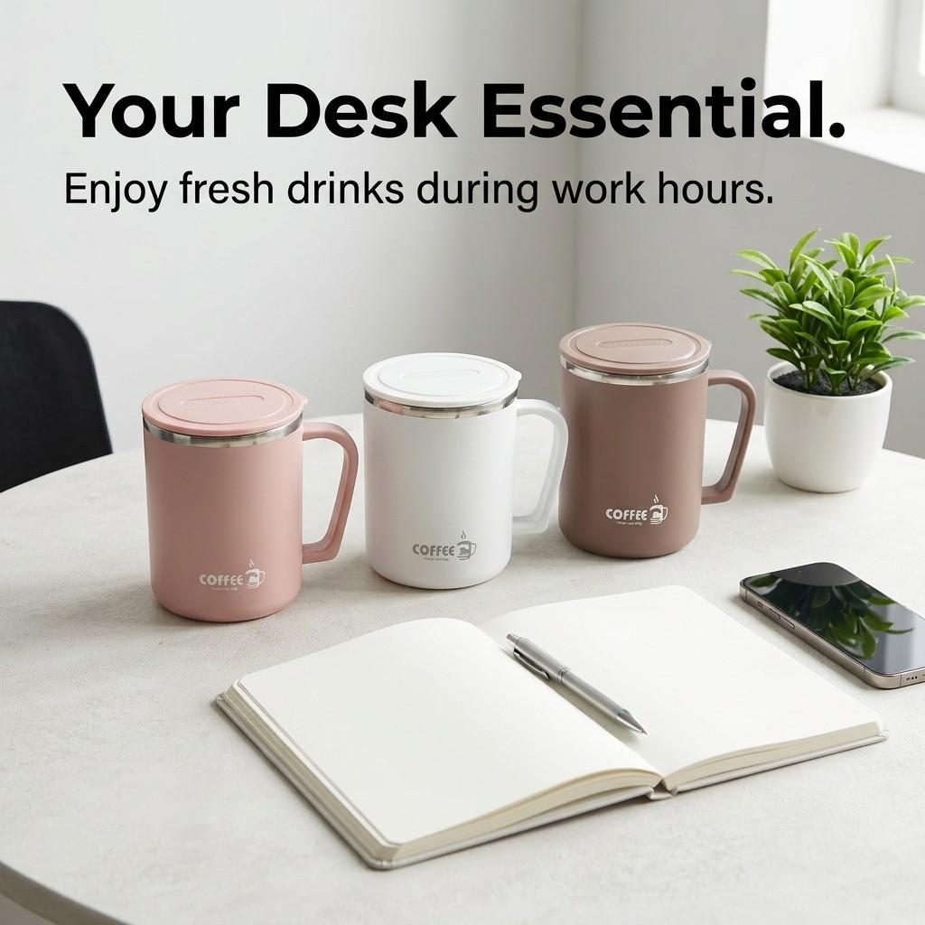 Insulated Travel Coffee Mug with Lid and Handle 304 Stainless Steel Tumbler Portable Leakproof Thermal Cup Tea Water Bottle