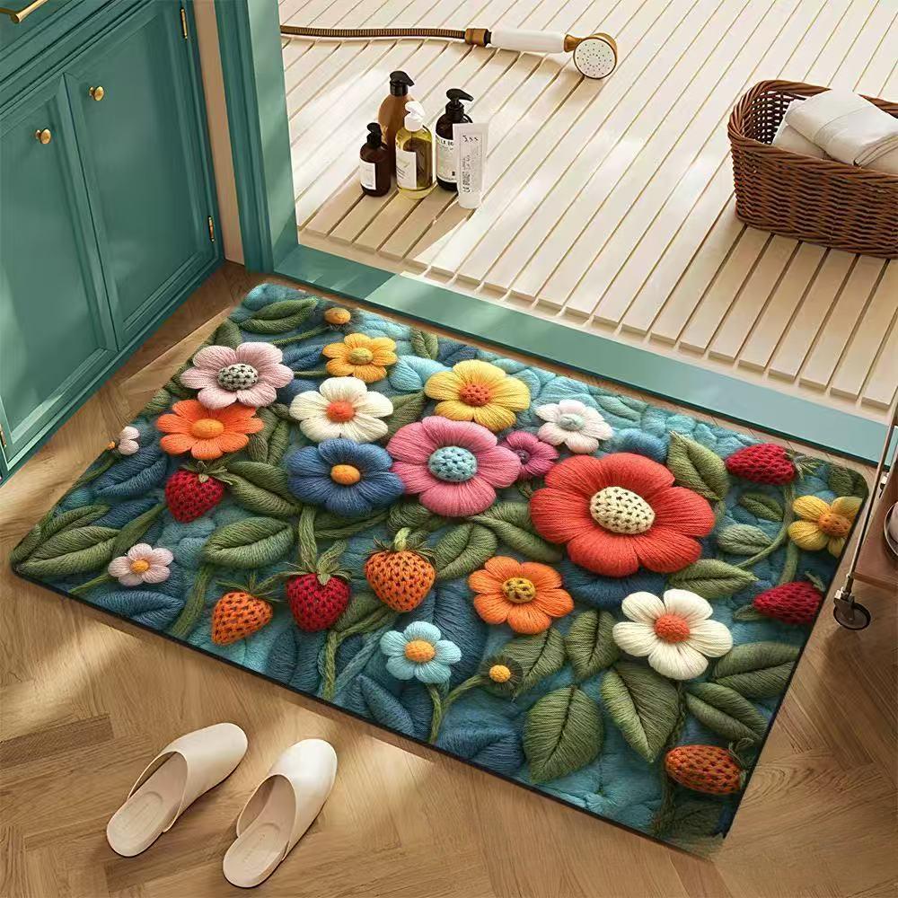 FlowerThickening Bathroom Cashmere Mat Bath Non-slip Carpets In Wash Basin Bathtub  Floor Rug Shower Room Doormat Memory Foam 3D Pad