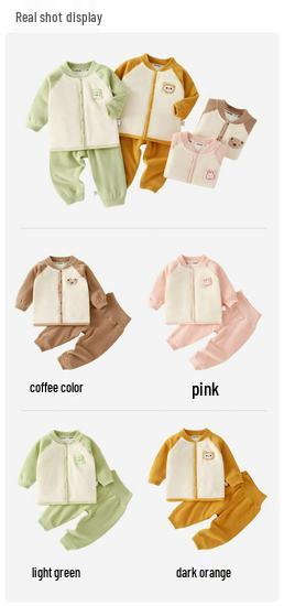 Unisex Baby High-Waisted Padded Pants Set - Thick Warm Cotton Jacket & Pants for Autumn/Winter