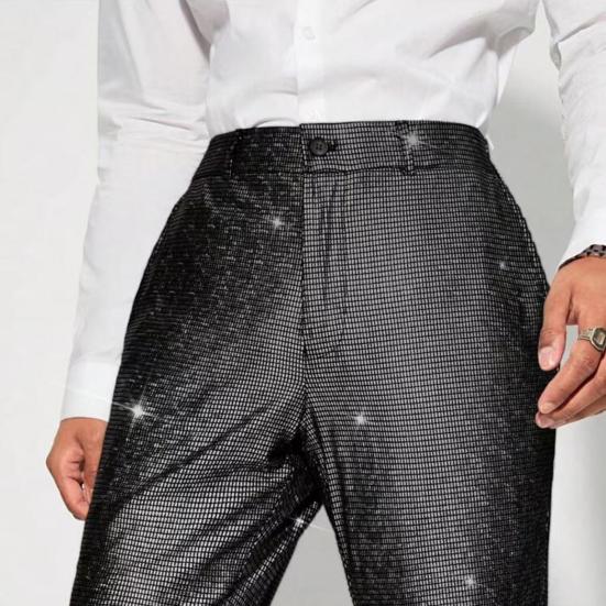 Herredressbukser Skinnende paljetter Rette vide ben Bryllupsbukser med lommer Nattklubb Dans Rollespill Lange bukser Streetwear
