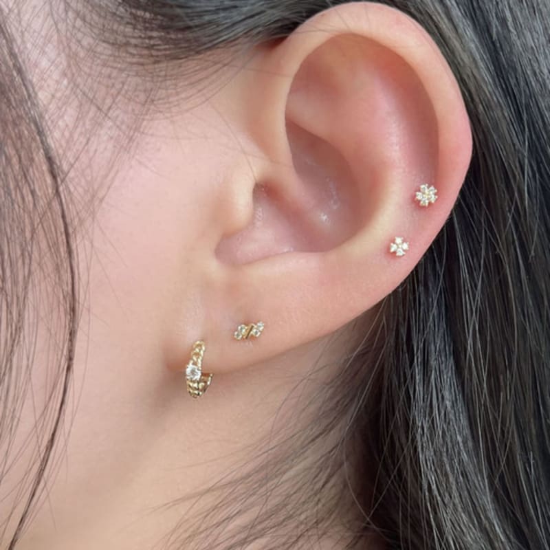 Youngglow 14k Chain Cubic One Touch Ring Earring