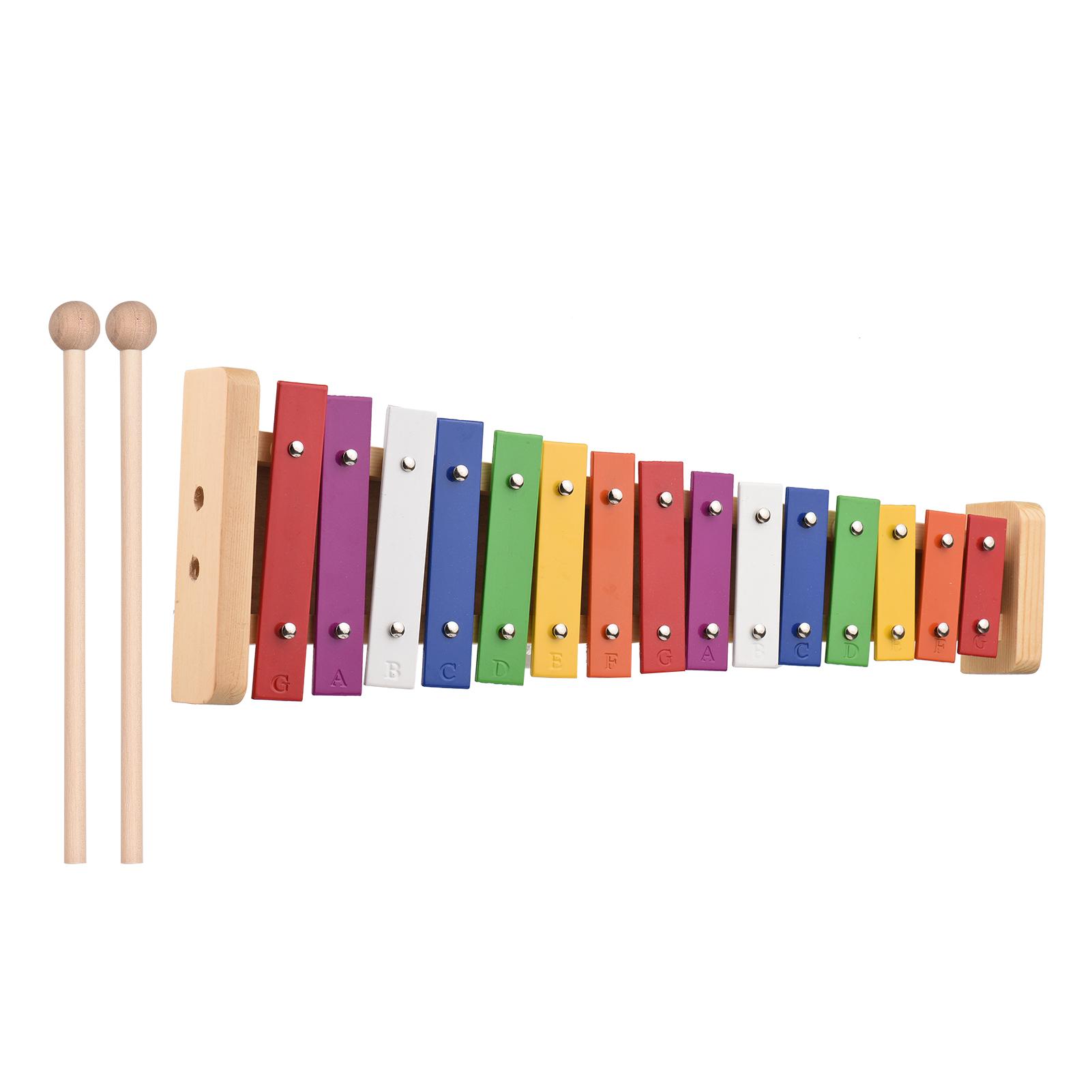 

15 Note Wooden Glockenspiel Xylophone Base Colorful Aluminum Bars With 2 Mallets Educational Musical Instrument Percussion Gift