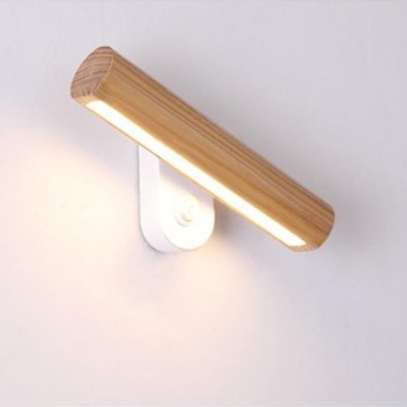 Simple Wooden LED Rotating Adjustable Wall Lamp with Switch for Indoor Lighting Home Decoration Living Room Bedside Wall Lamp