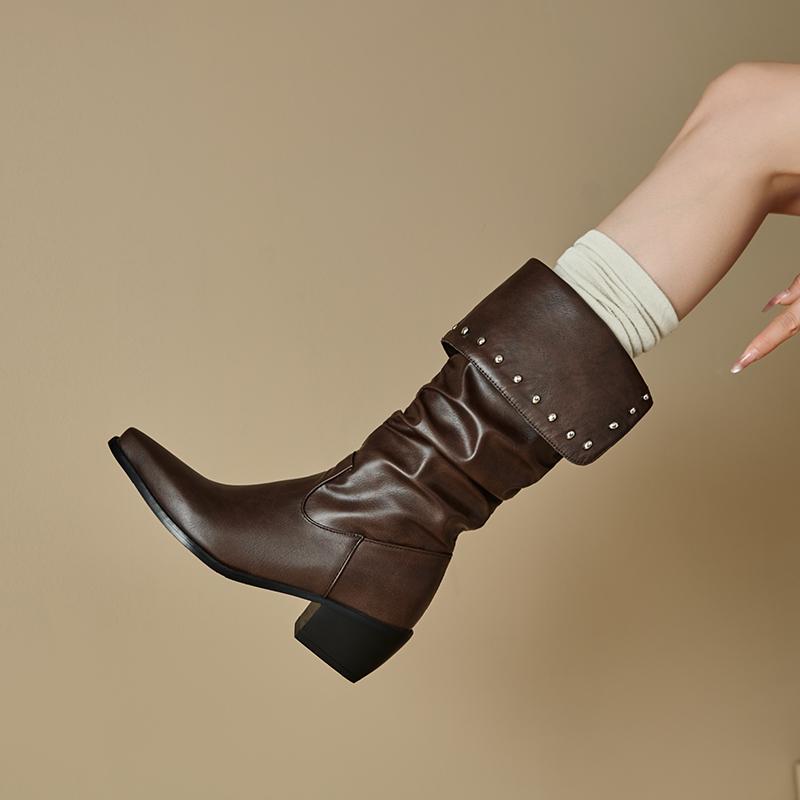 Women's low-heeled boots autumn and winter new European and American thick-heeled large-size Roman medium boots