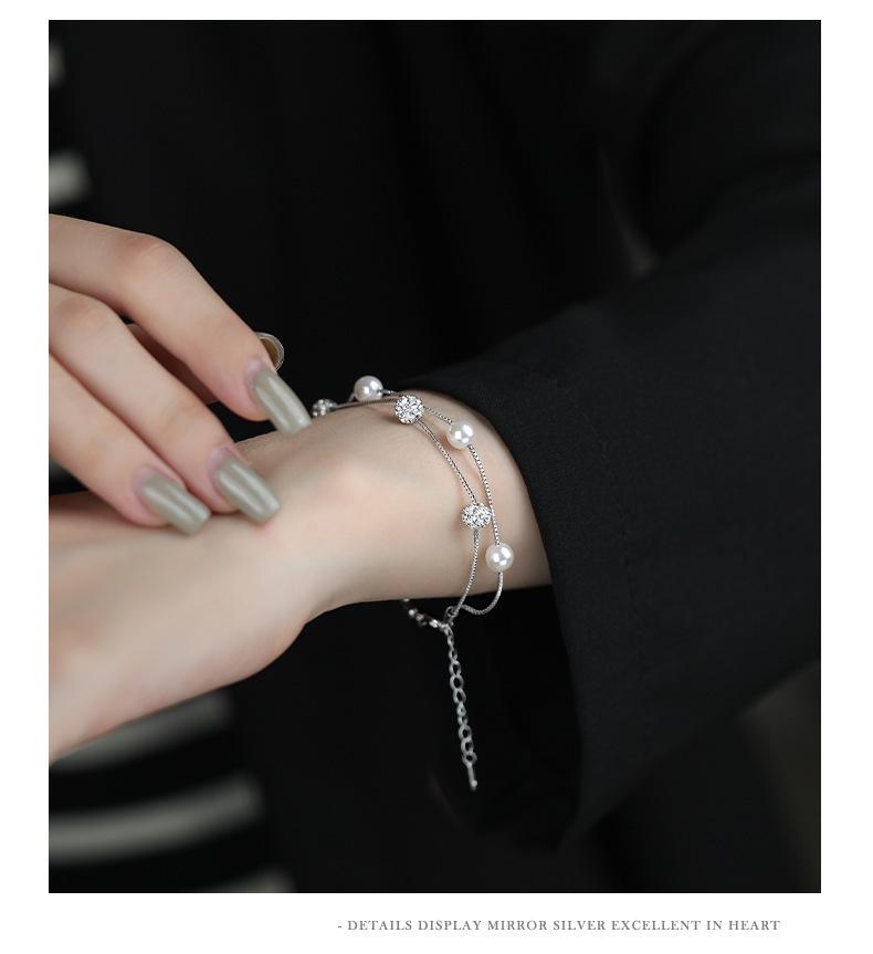 S925 Sterling Silver Double-Layered Starry Pearl Bracelet for Women - High-End, Elegant Design