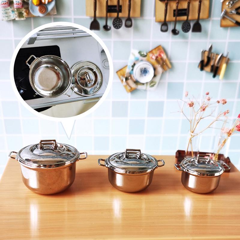 1/12 Dollhouse Miniature Imitated Stainless Steel Casserole Kitchen Cookware