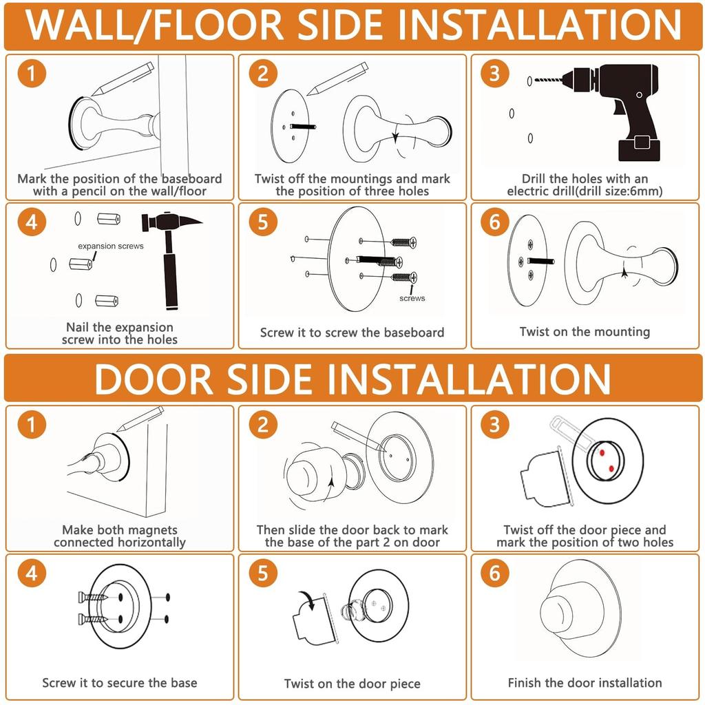 Stainless Steel Door Stoppers For Bottom Of Door| Magnetic Door Stop For Wall And Floor Mounting| No Drilling Door Catch Door Holder