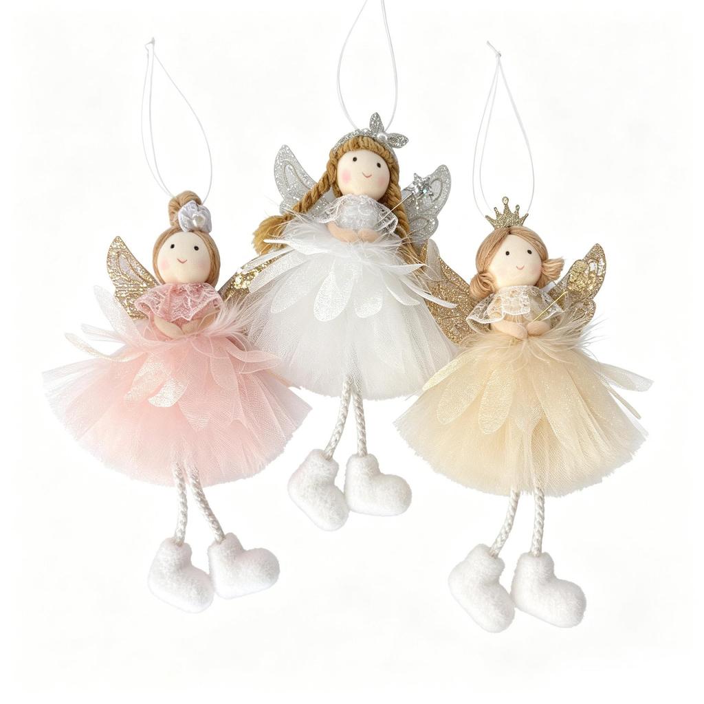 Nordic Christmas Angel Ornament: Glitter Wings & Feathers Doll Prop