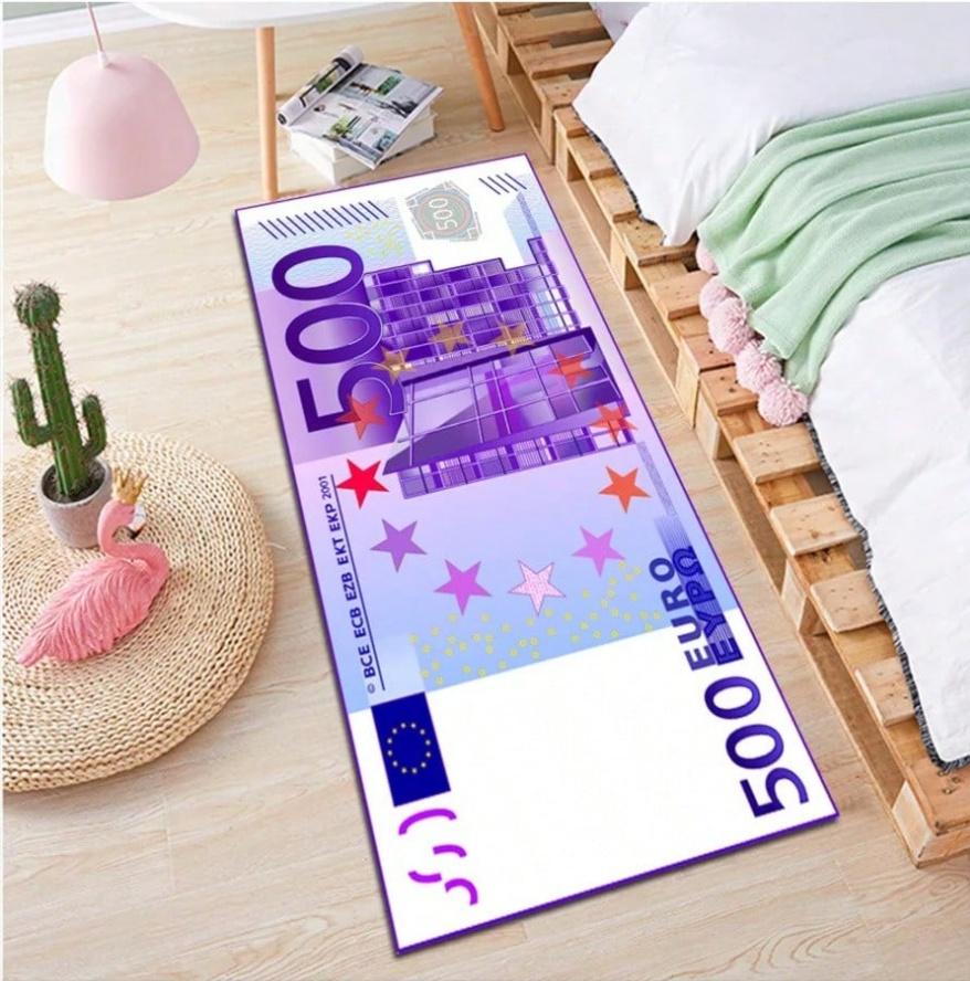 Covoraș cu Model Valutar - Design Euro Rublă Dreptunghiular Lung Decorațiune pentru Casă pentru Dormitor Decor Realist Antiderapant pentru Podea