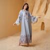 Middle East Cross-border Muslim Women's V-neck Print Tassel Arabic Abaya Dress
